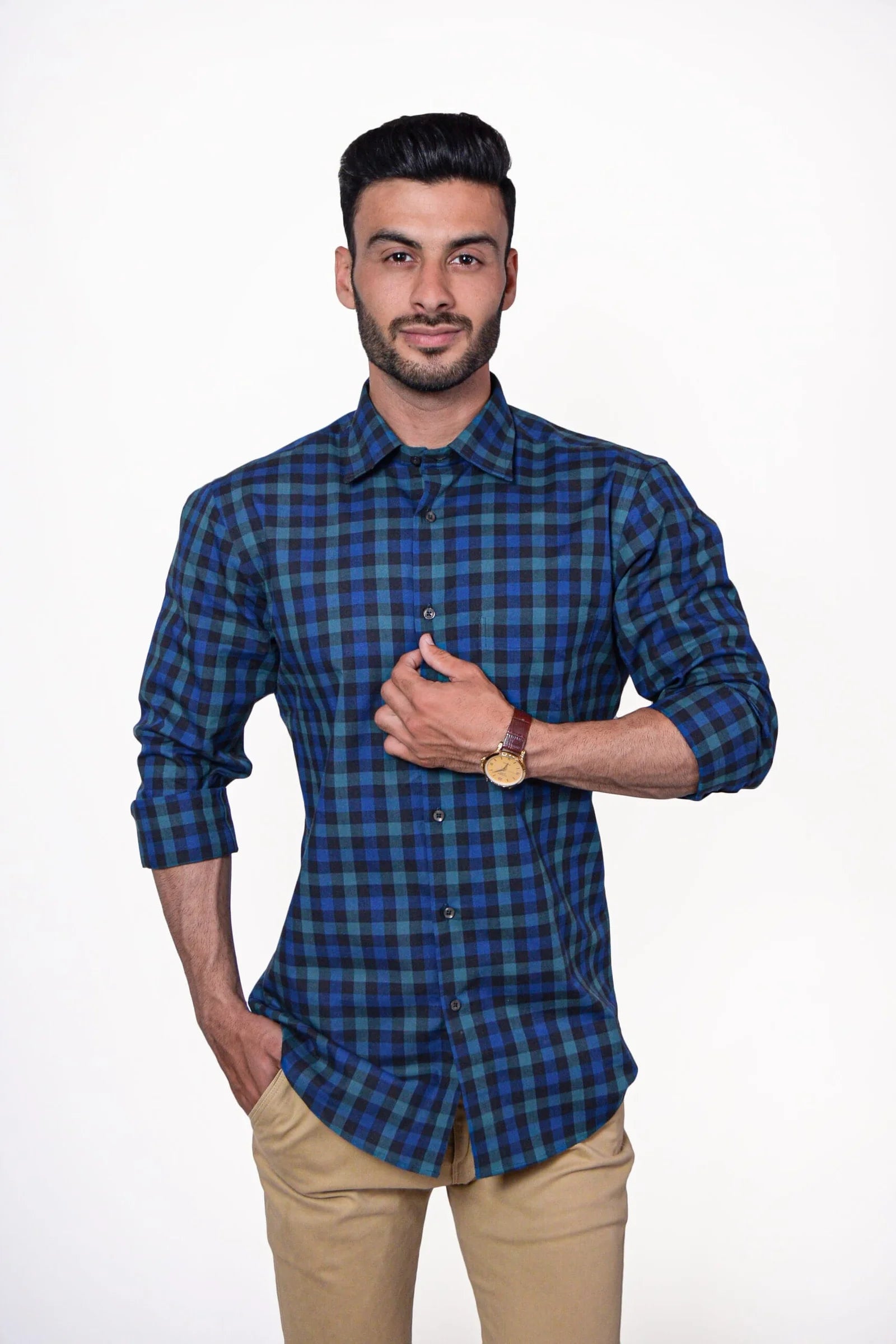 Premium Men's Formal Shirt Green Check